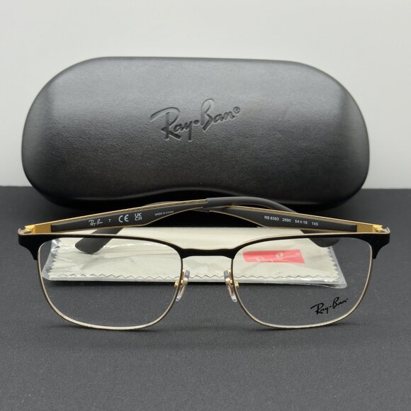 Ray Ban RB6363 2890 Polished Black on Gold Square Eyeglasses Frames 54-18-145 - Picture 1 of 11